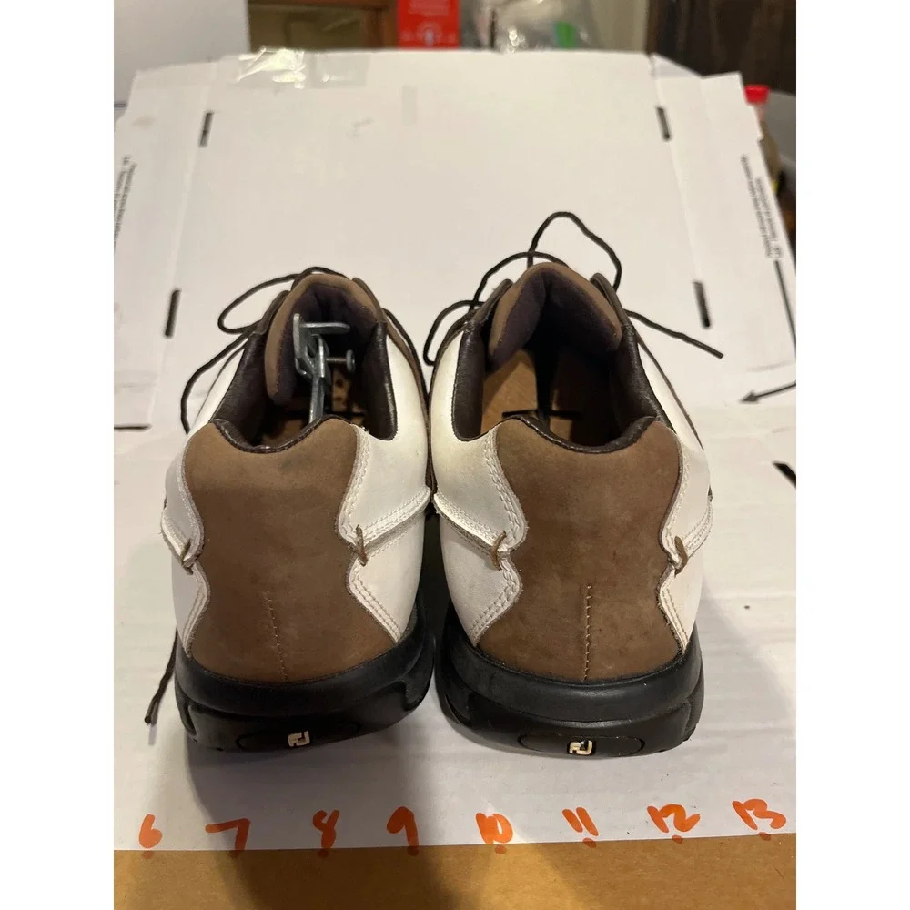 FootJoy Mens 54239 Golf Shoes White Brown Leather‎ Spiked Athletic Size 12 M